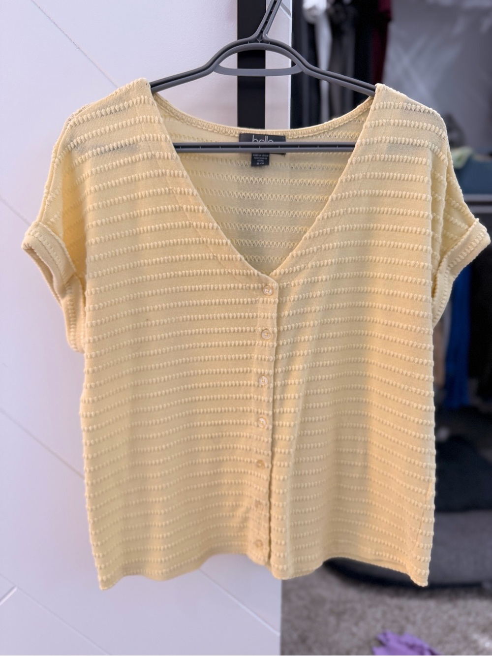 V-Neck Button Front Top — Yellow - Medium